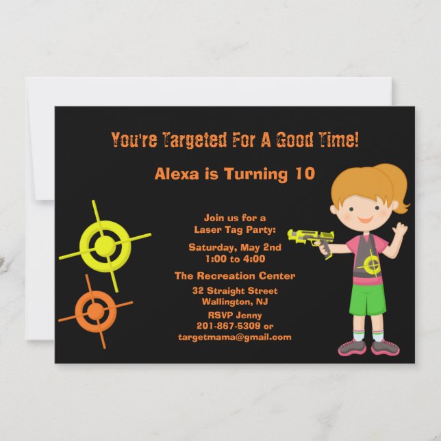 Girls Target Laser Tag Birthday Party Invitation (Front)