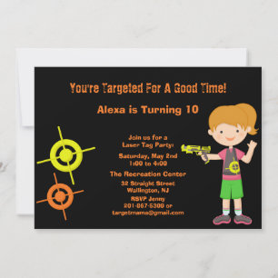 Girls Target Laser Tag Birthday Party Invitation