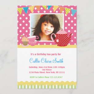 Girls Tea Party Birthday Invitations