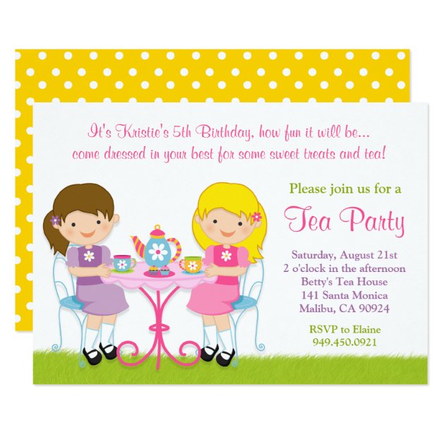 Girls Tea Party Birthday Party Invitation