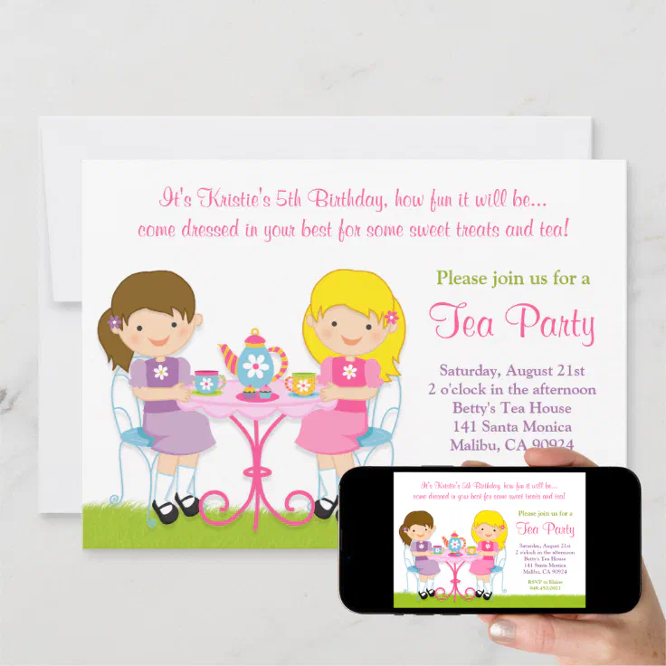 Girls Tea Party Birthday Party Invitation | Zazzle