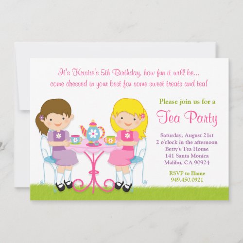 Girls Tea Party Birthday Party Invitation