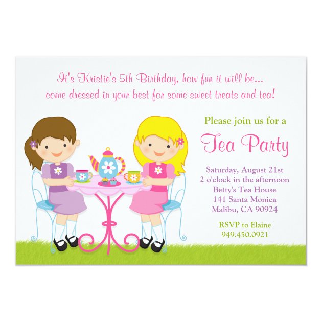 Girls Tea Party Birthday Party Invitation