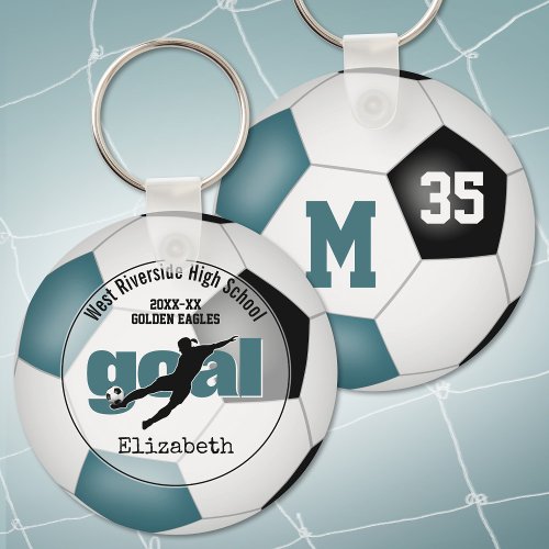 teal black soccer goal team spirit sports keyring