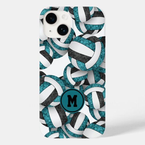 Girls teal black team colors patterned volleyballs Case_Mate iPhone 14 case