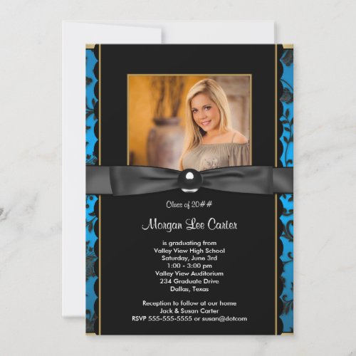 Girls Teal Blue Photo Graduation Announcement