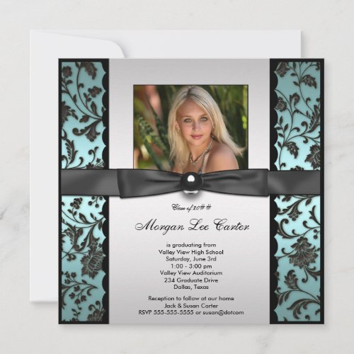 Girls Teal Blue Photo Graduation Announcement