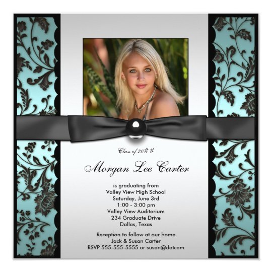 Girls Teal Blue Photo Graduation Announcement