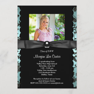 Girls Teal Blue Photo Graduation Announcement