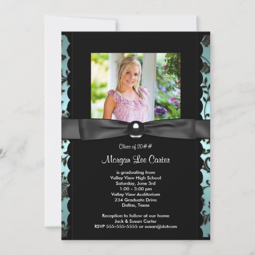 Girls Teal Blue Photo Graduation Announcement