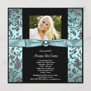 Girls Teal Blue Photo Graduation Invitation