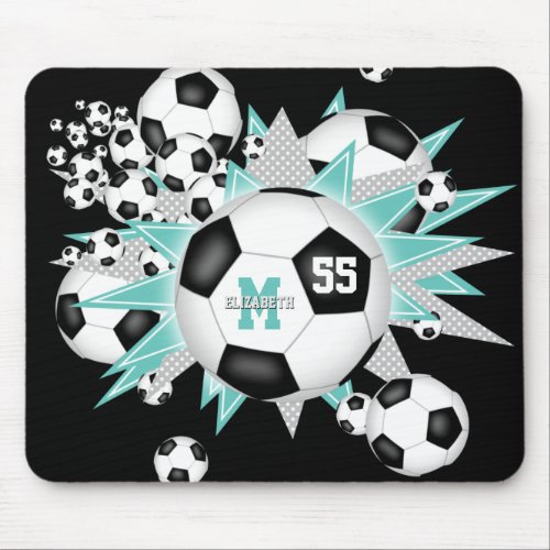 girls teal gray soccer ball blowout mouse pad
