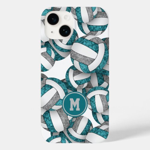 Girls teal gray team colors volleyballs patterned Case_Mate iPhone 14 case