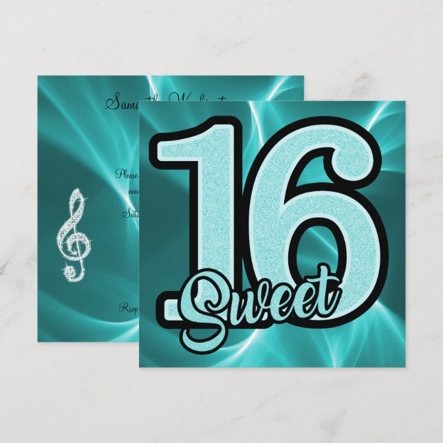 Girl's Teal Sweet 16 Birthday Invitation (Front/Back)