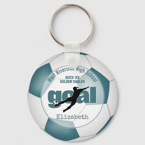 teal white soccer goal team spirit sports keyring