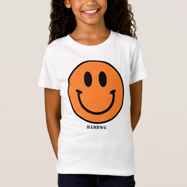 Girl's Tee Shirt Orange Smile Face Emoji (Front)