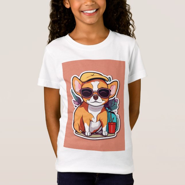 Girl's Tee with Charming Puppy Image (Front)