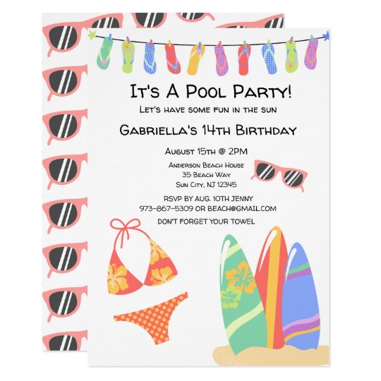 Girls Teen Pool Party Bikini Birthday Invitation