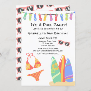 Girls Teen Pool Party Bikini Birthday Invitation