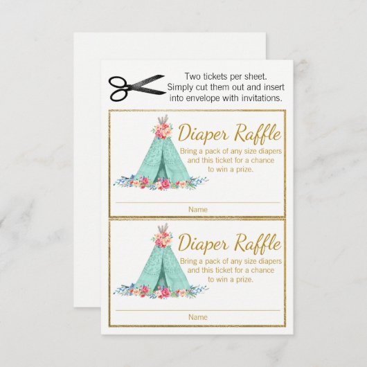 Girls TeePee Diaper Raffle Tickets (Front/Back)