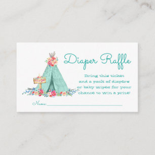 Girls Teepee Diaper Raffle Tickets Enclosure Card