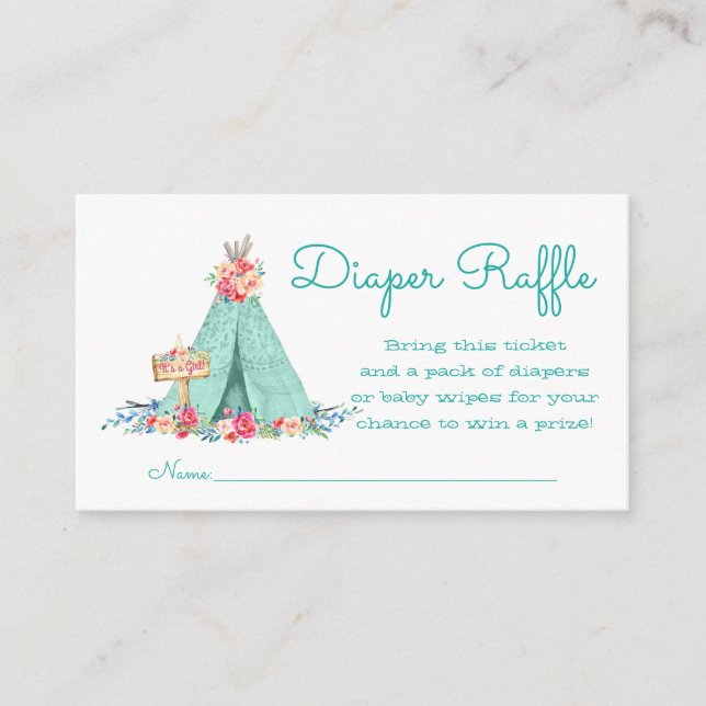 Girls Teepee Diaper Raffle Tickets Enclosure Card (Front)
