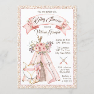 Girls TeePee Fox Tribal Baby Shower Invitations