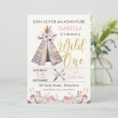 Girl's Teepee Wild One 1st Birthday Invitation (Standing Front)