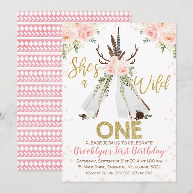 Girl's Teepee Wild One First Birthday Invitation (Front/Back)
