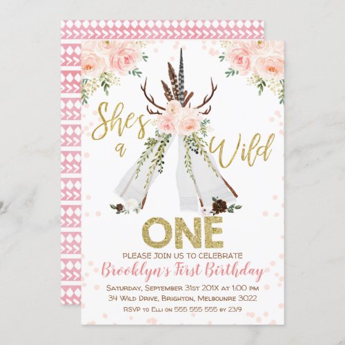 Girls Teepee Wild One First Birthday Invitation