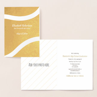 Girl's tennis athlete graduation party gold foil card