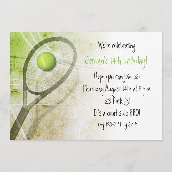 Girl's tennis birthday party invitation