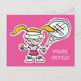 Girls tennis Birthday party invitation postcards