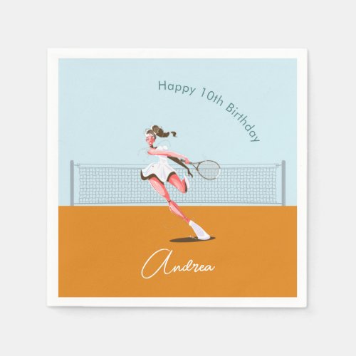 Girls Tennis Player Birthday Cartoon Illustration Napkins