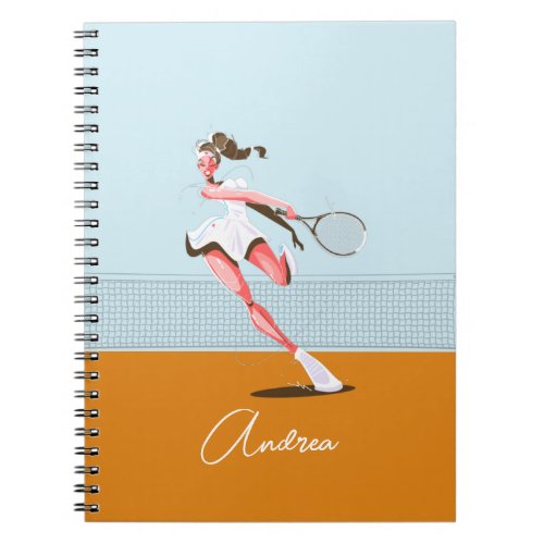 Girls Tennis Player Cartoon Illustration  Name  Notebook