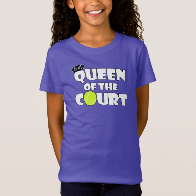 Girls Tennis Queen of the Court Cute Tennis Player T-Shirt (Front)