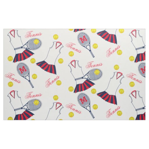 Girls Tennis Racquet and Balls Monogram Fabric