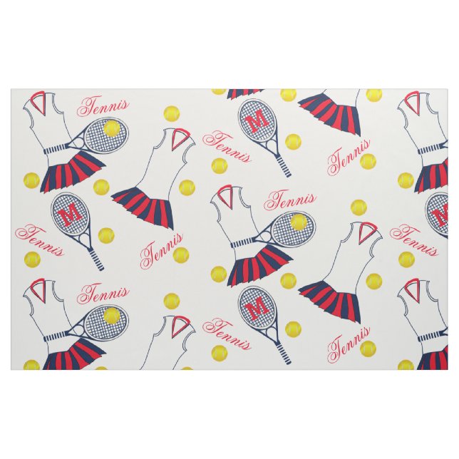 Girls Tennis Racquet and Balls Monogram Fabric (Fat Quarter)
