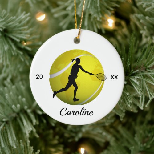 Girls Tennis World Ball &amp; Player Her Name Kids Fun Ceramic Ornament