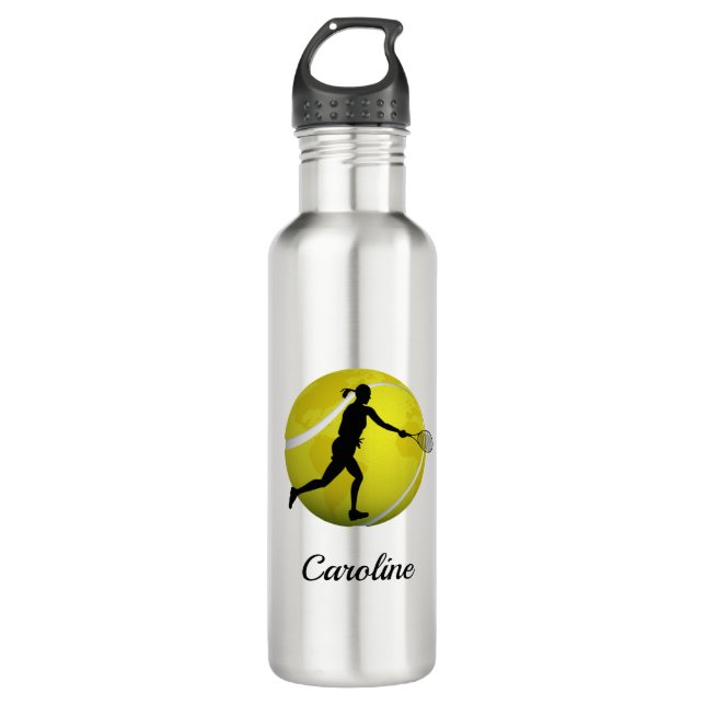 Girls Tennis World Ball & Player Her Name Kids Fun Stainless Steel Water Bottle (Front)