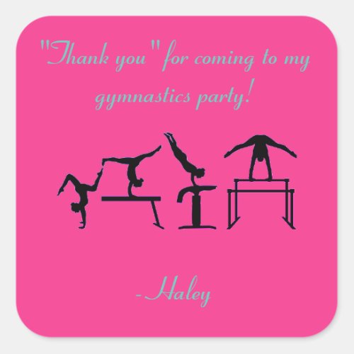 Girls Thank you Gymnastics Party Stickers