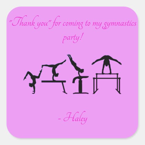 Girls Thank you Gymnastics Party Stickers