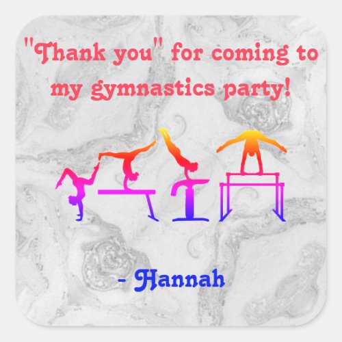 Girls Thank you Gymnastics Party Stickers