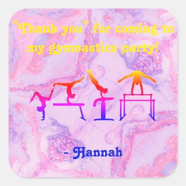 Girls "Thank you" Gymnastics Party Stickers (Front)