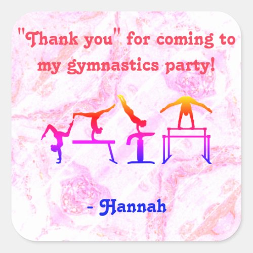Girls Thank you Gymnastics Party Stickers