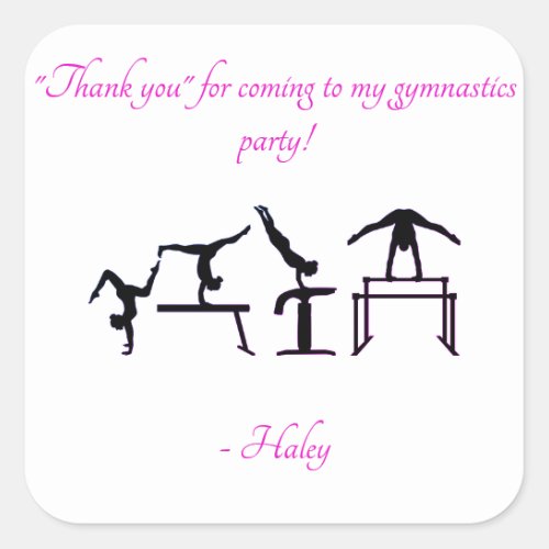 Girls Thank you Gymnastics Party Stickers