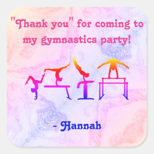 Girls Thank you Gymnastics Party Stickers