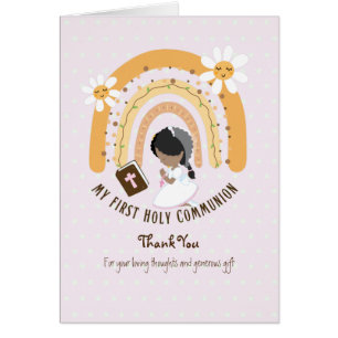 Girl's Thank You Holy Communion Card - Black Hair