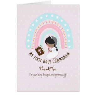 Girl's Thank You Holy Communion Card - Black Hair