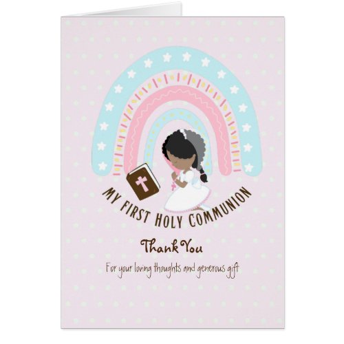 Girls Thank You Holy Communion Card _ Black Hair 